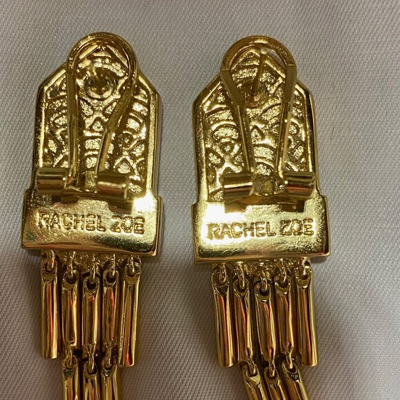 Rachel Zoe Gold Chandelier Statement Earrings Emerald & Clear Swarovski crystals - Picture 4 of 6